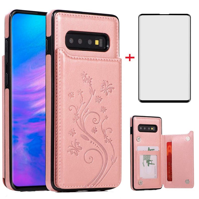 Asuwish Phone Case for Samsung Galaxy S10 Plus with Tempered Glass Screen Protector and Card Holder Wallet Cover Stand Flip Leather Cell Accessories Glaxay S10+ 10S S 10 10plus S10plus Cases Women Rose Gold - Image 1